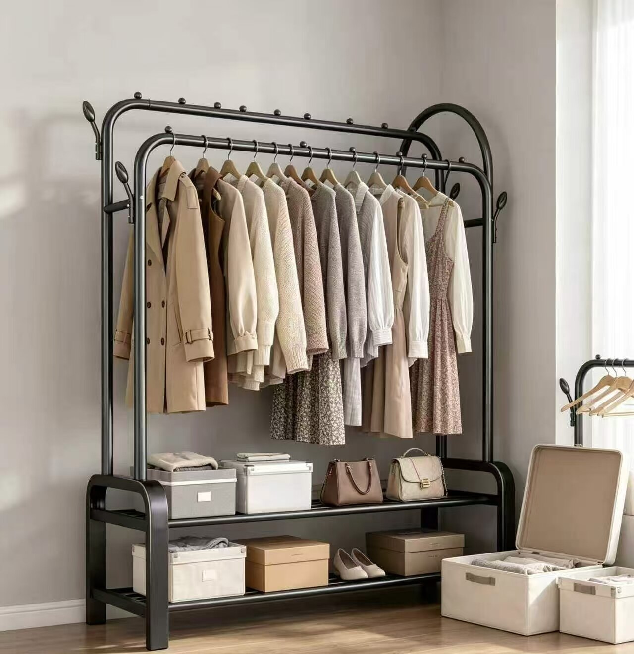 Double-Pole Forked Two-Tier Clothes Drying Rack 2