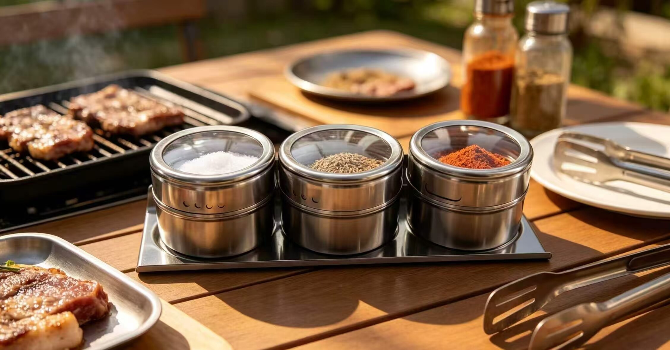 Silver Transparent Lid Three-Compartment Spice Rack 2