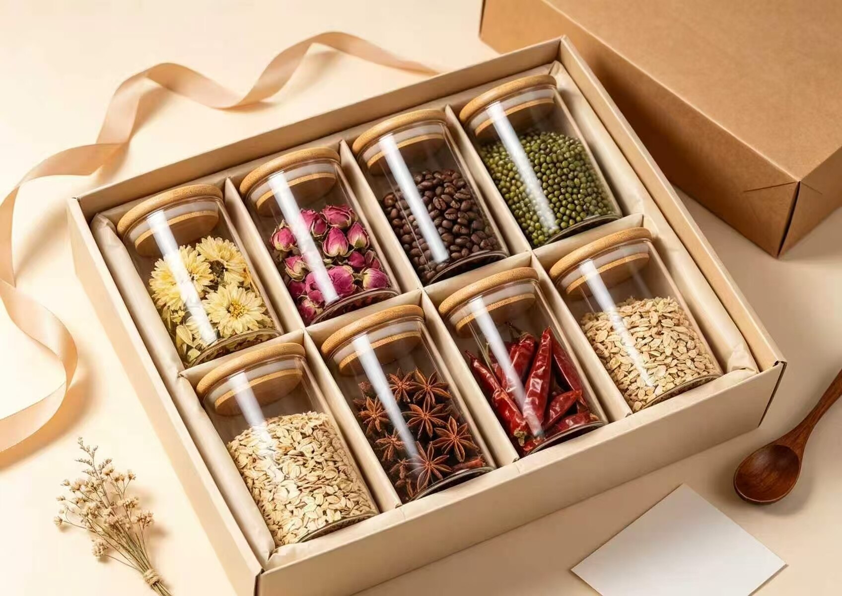 8-Piece Glass Jar Set with Full-Size Wooden Lids 2