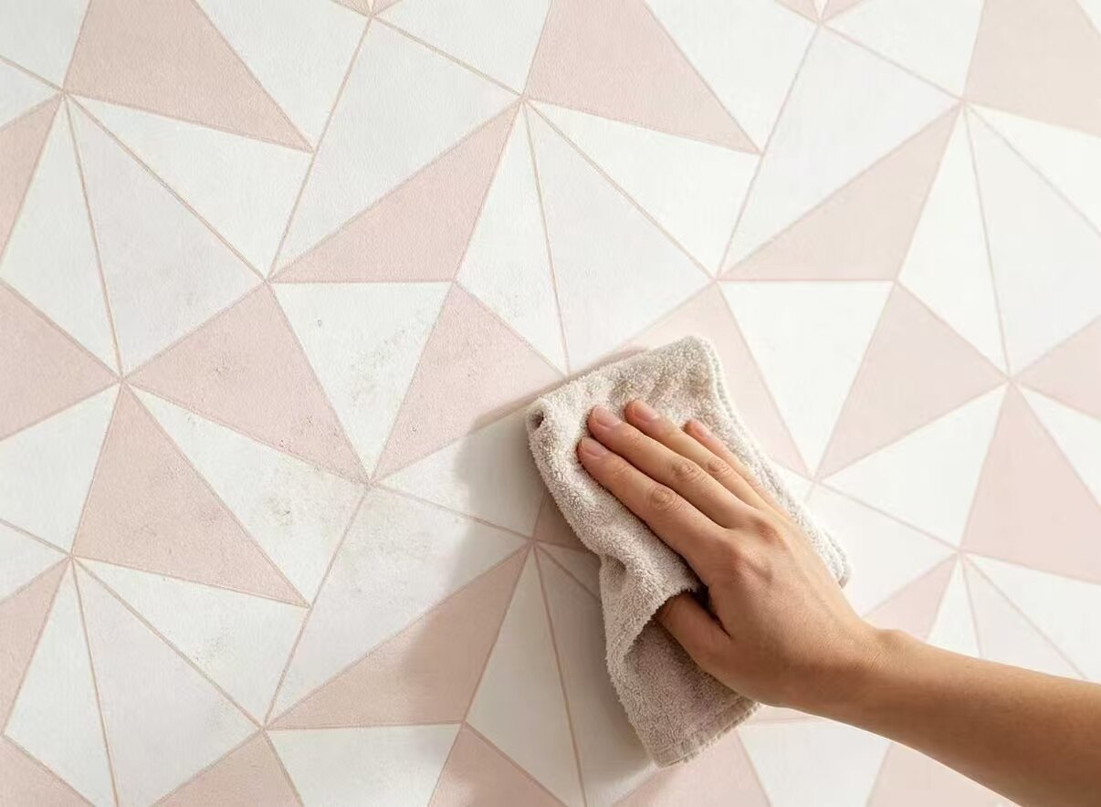 Macaron Pink & White Geometric Triangle Wallpaper 4