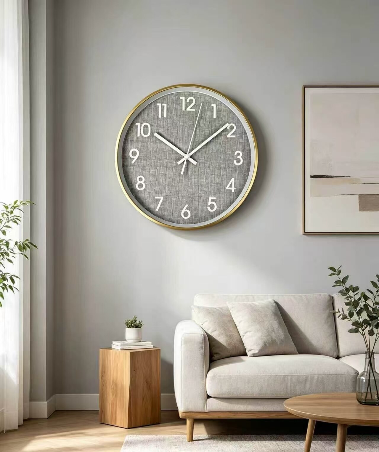Premium Grey Gold-Framed Wall Clock