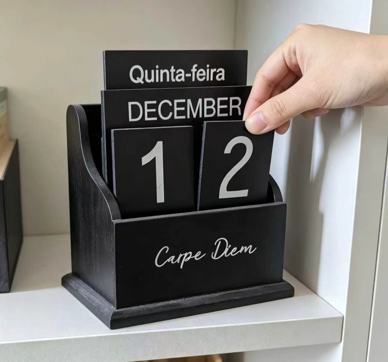 Carpe Diem Black Wood Block Desk Calendar 5