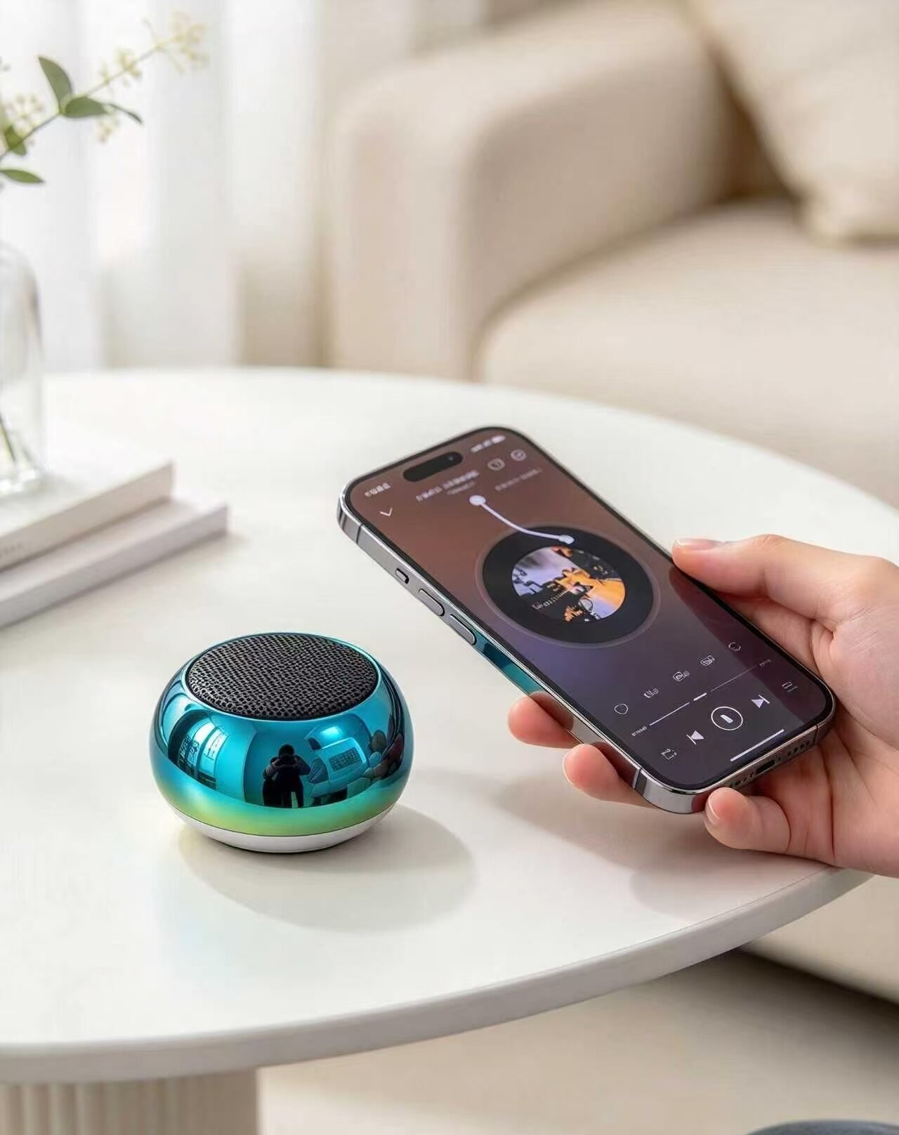 Iridescent Cyan Metal Mini Speaker 3