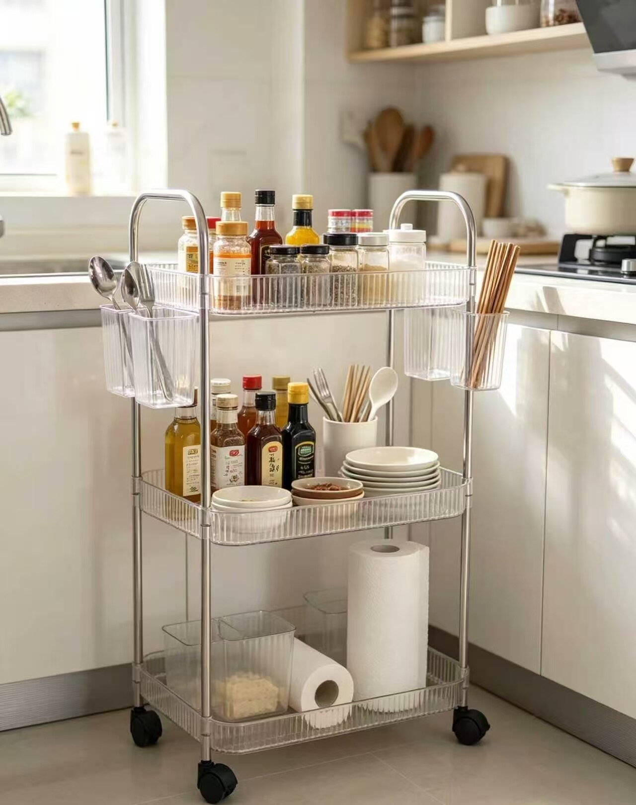 Crystal-clear Side-Mount Multi-Tier Storage Cart 3