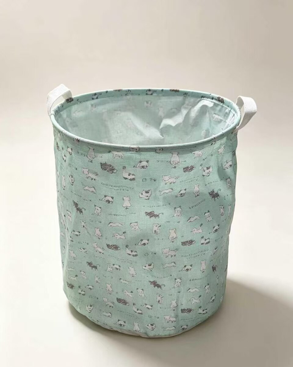 Mint Cat Fun Upright Folding Laundry Basket