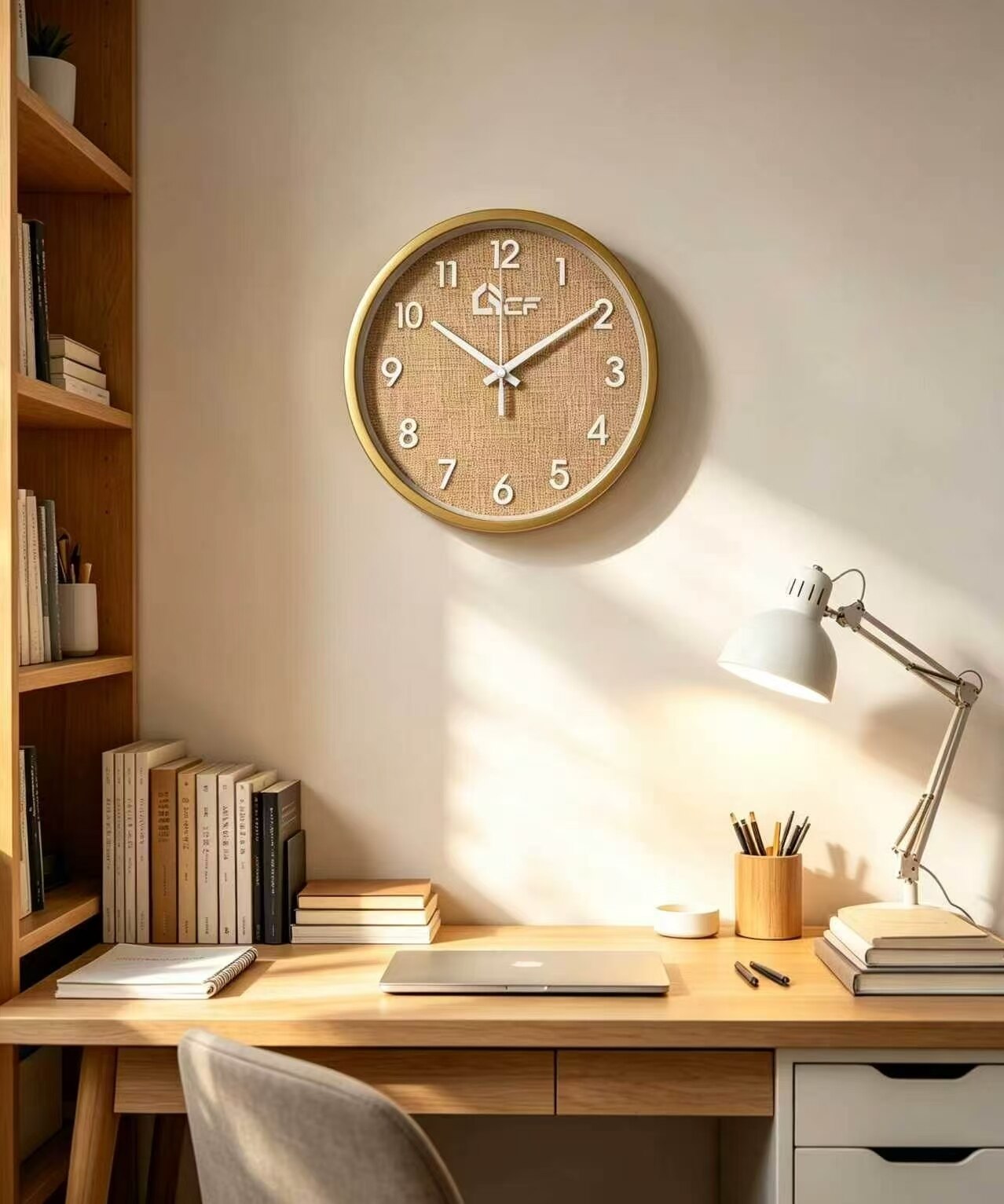 Vintage Warm-Tone Linen Wall Clock 4
