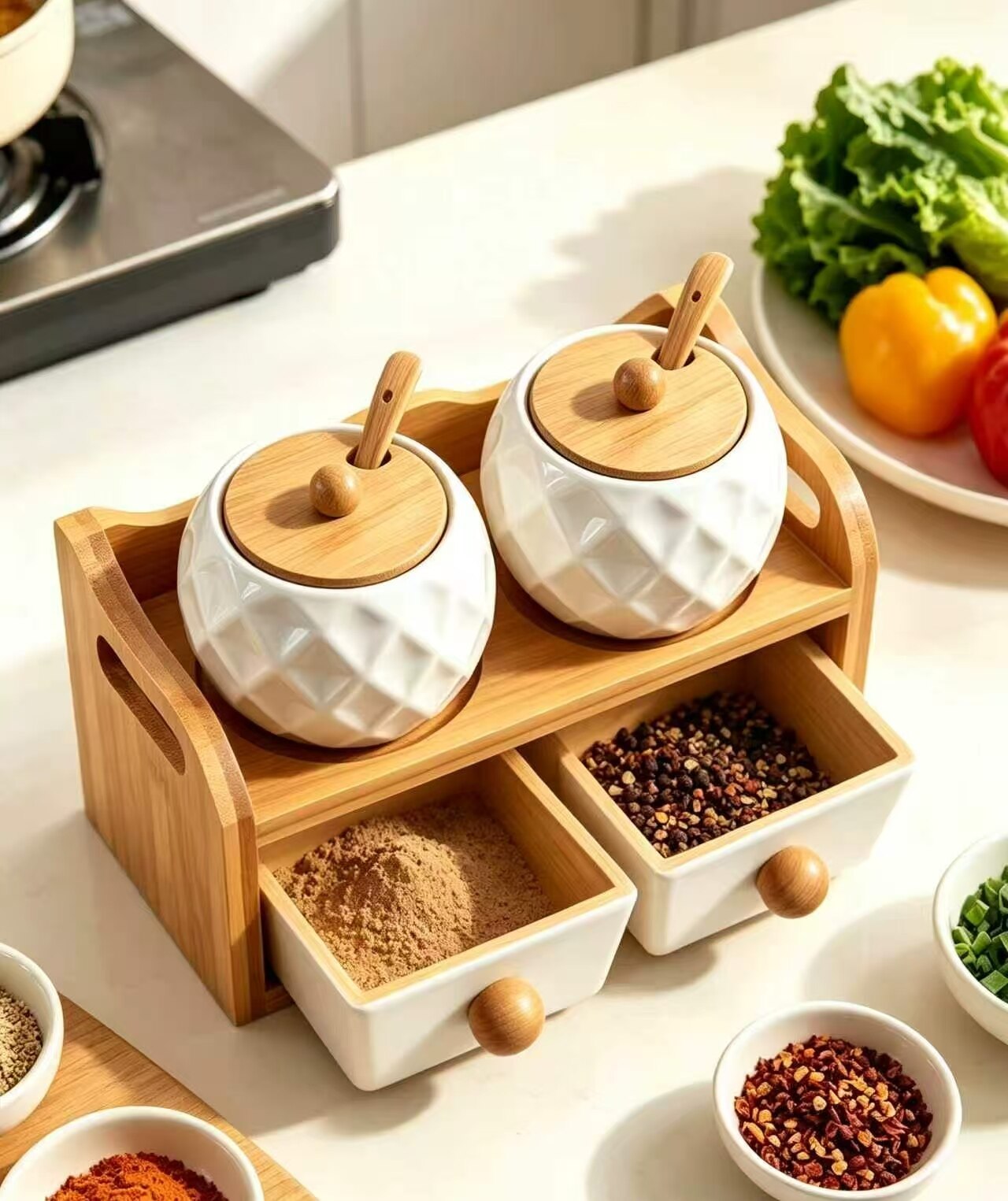 Double-Drawer Wooden Spice Jar 4