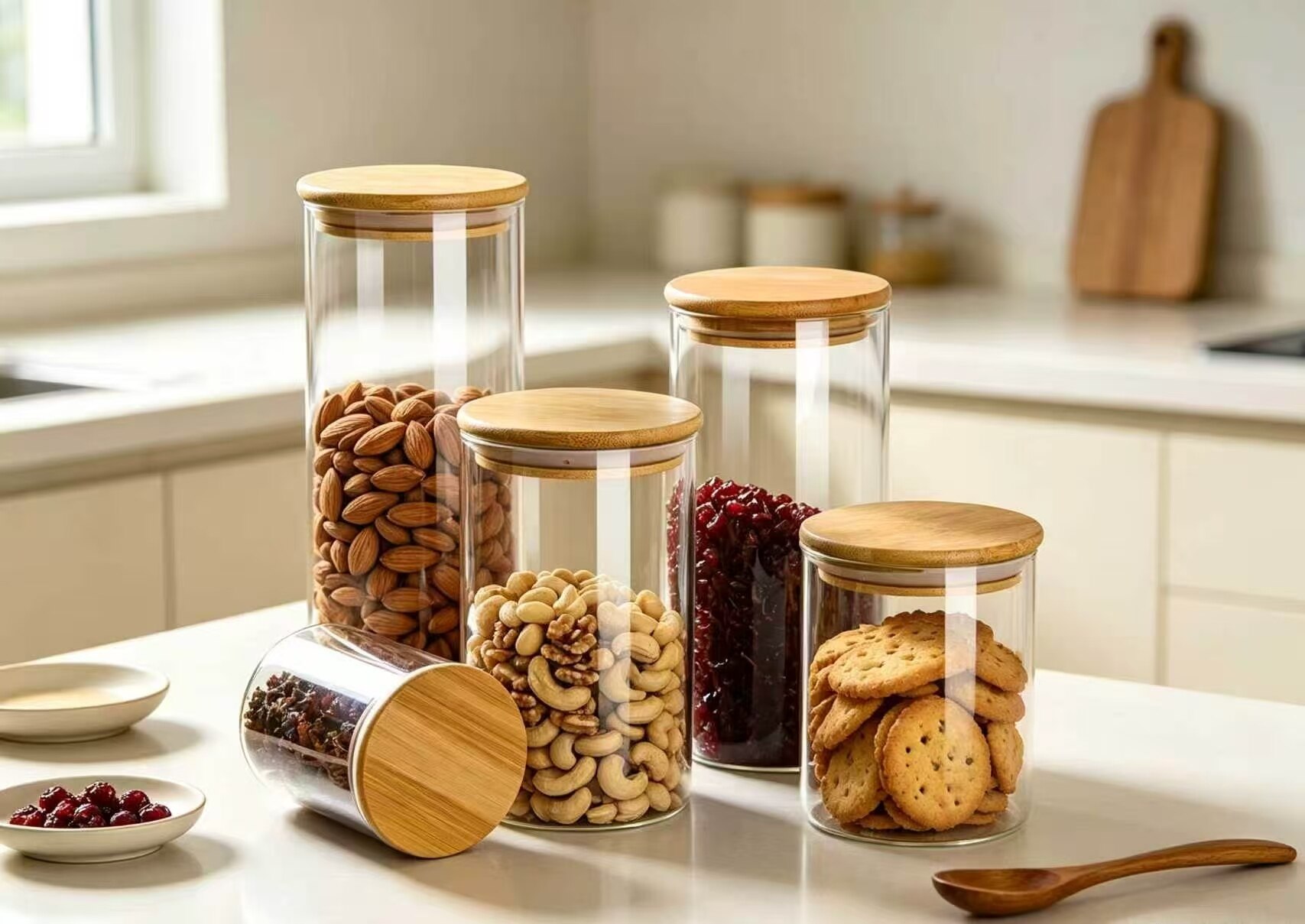 Serene Natural Wood 5-Piece Storage Jar Set 3