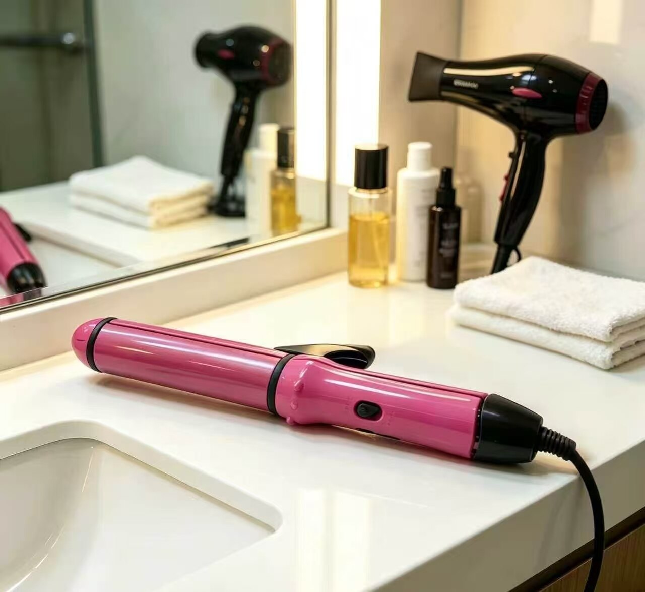 Hot Pink Iridescent Corded Curling Iron 2