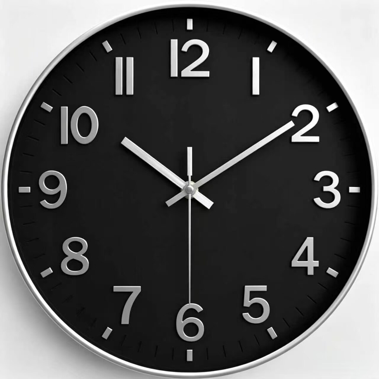 Classic Black-and-Silver Contrast Wall Clock