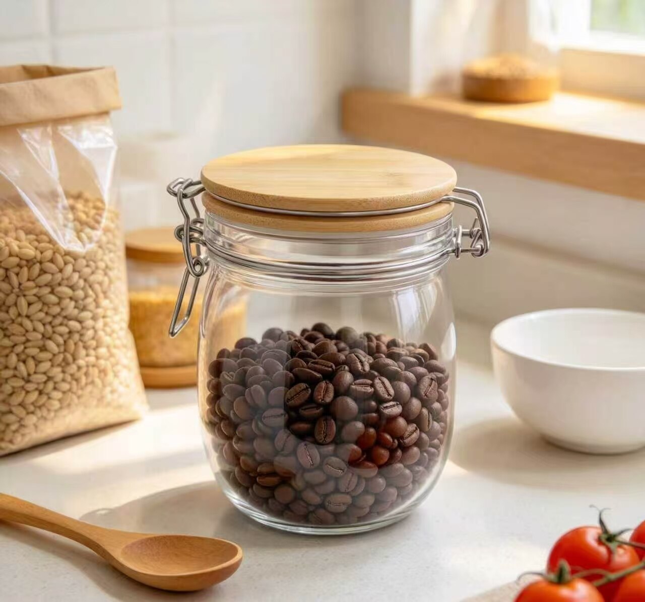 Clear Wood Grain Snap-Top Canister 4