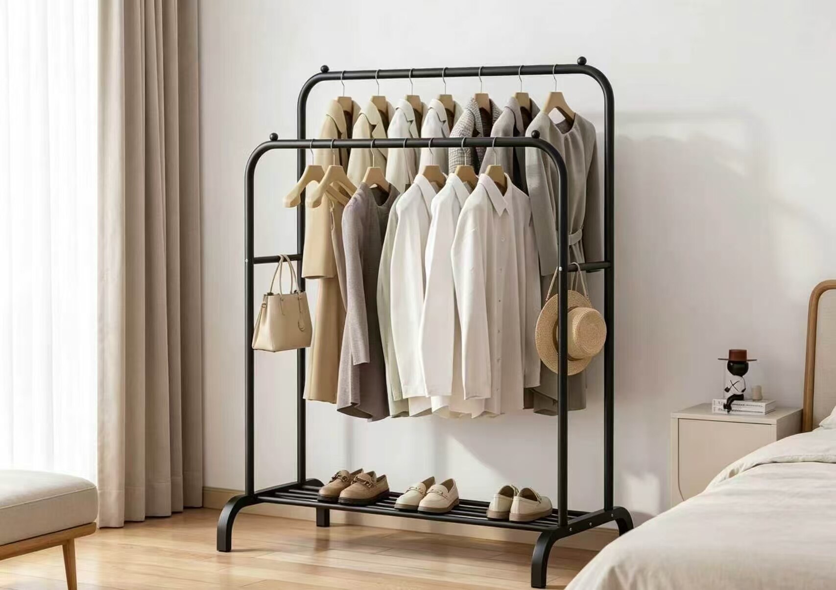 Double-rod anti-slip clothesline with beads 2