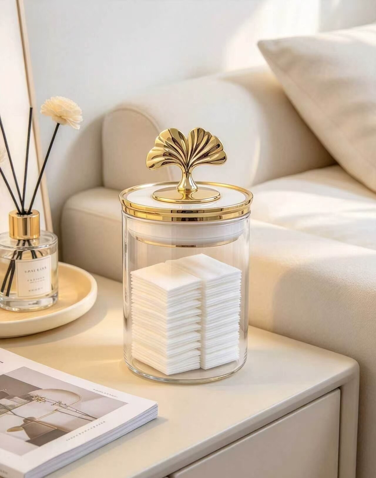 Golden Fan Shimmer Glass Jar 3