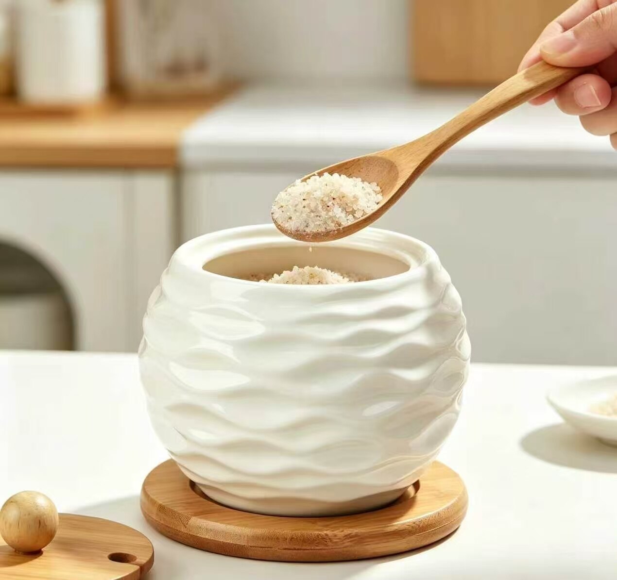 Soft Wave White Porcelain Spice Jar 3