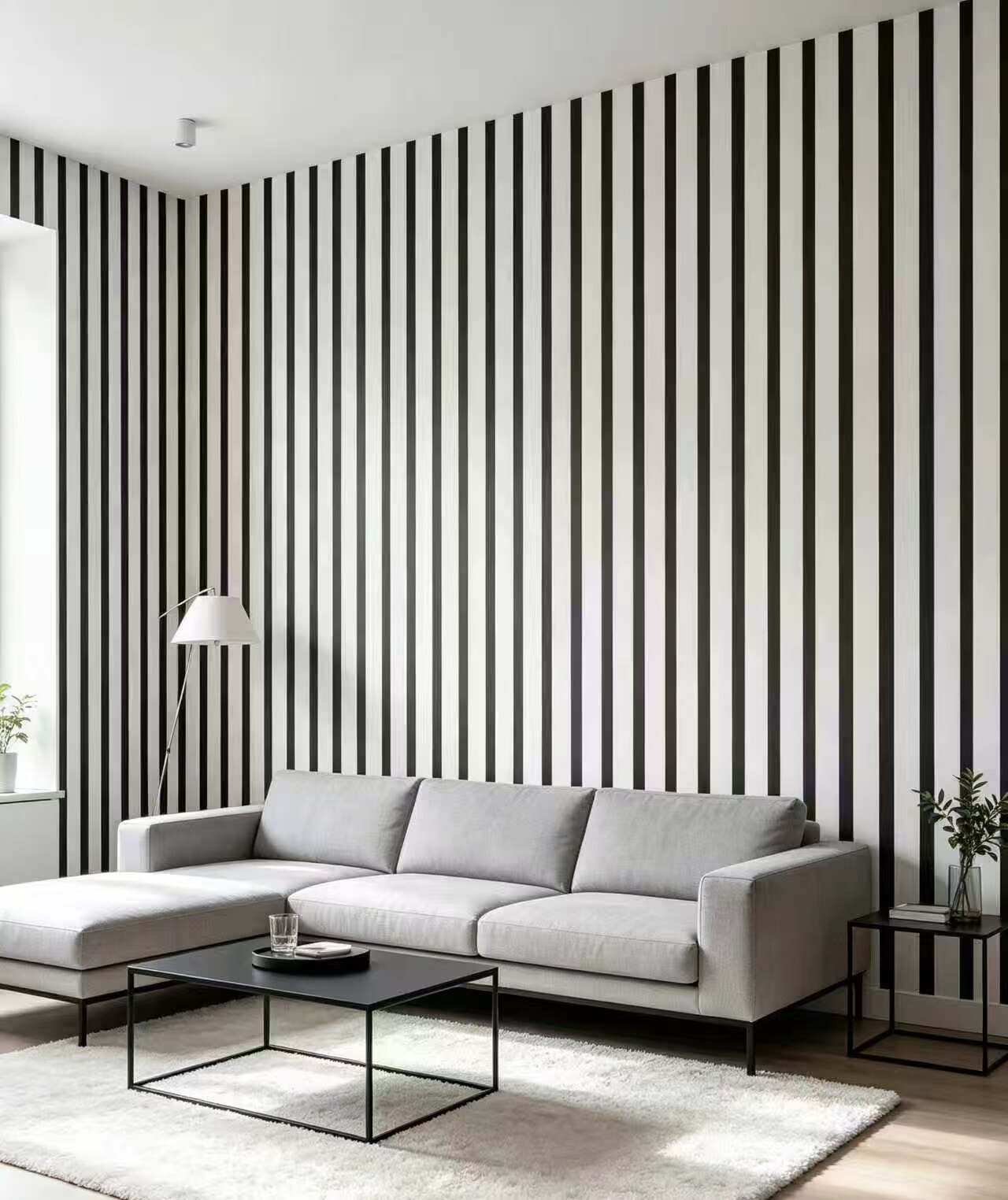 Minimalist Black-and-White Vertical Stripe Wallpaper 4