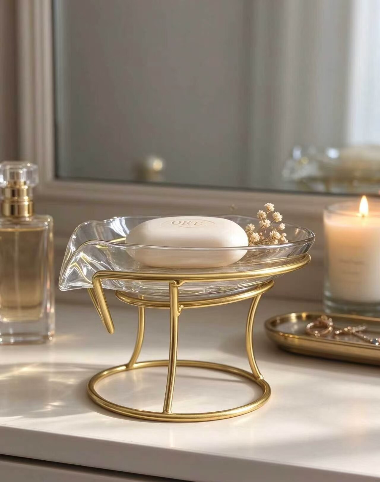 Gold Branch Ruffled Glass Soap Dish 2