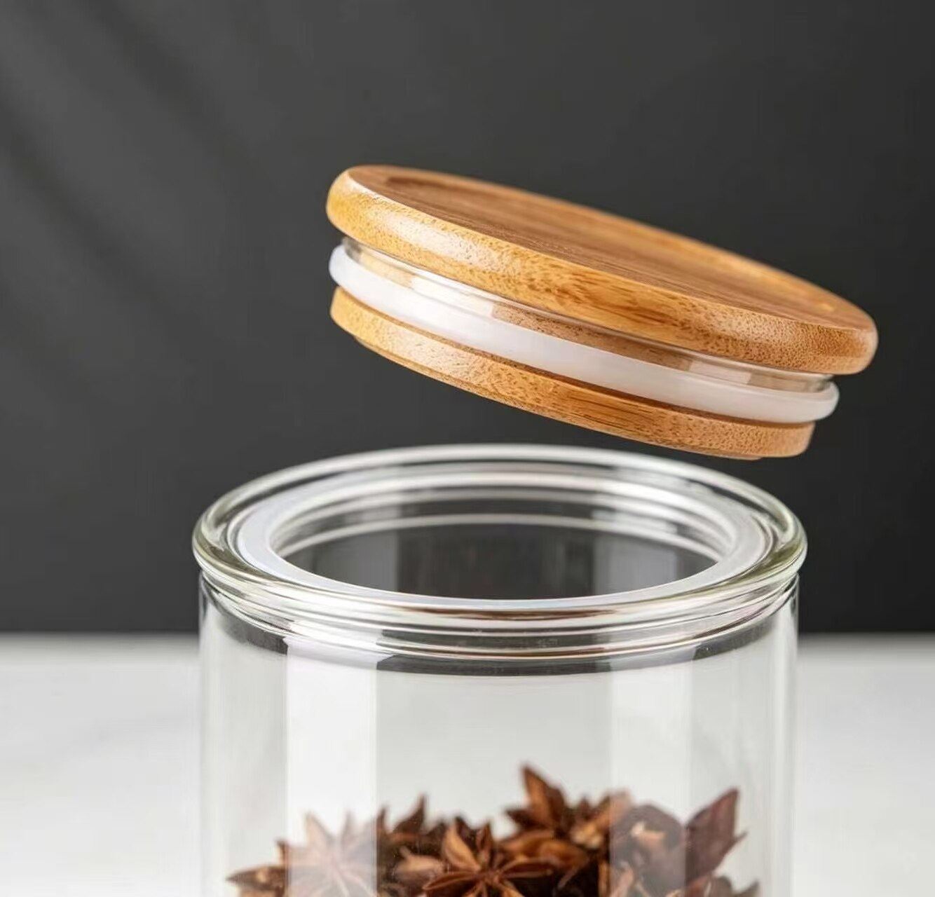 4-Piece Bamboo & Wood Lid High-Transparency Glass Storage Jar Set 4