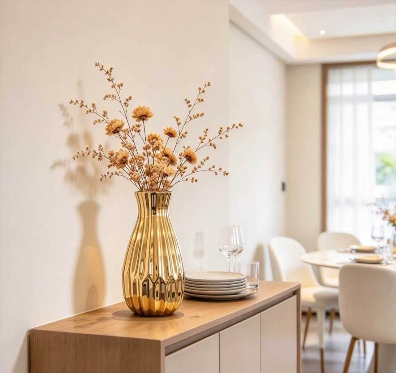 Gold-Plated Vertical Groove Eco-Friendly Decorative Vase 4