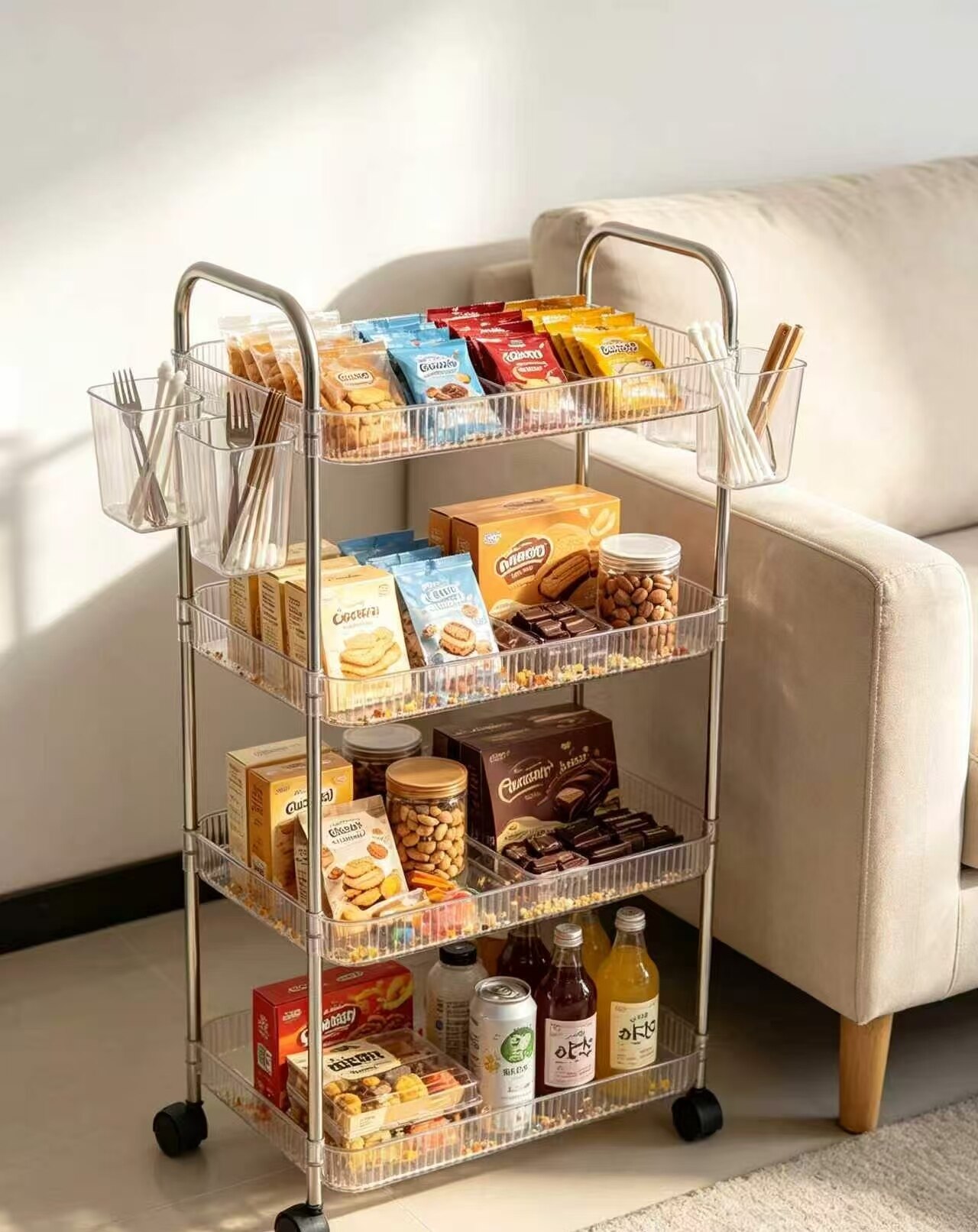 Crystal-clear Side-Mount Multi-Tier Storage Cart 2