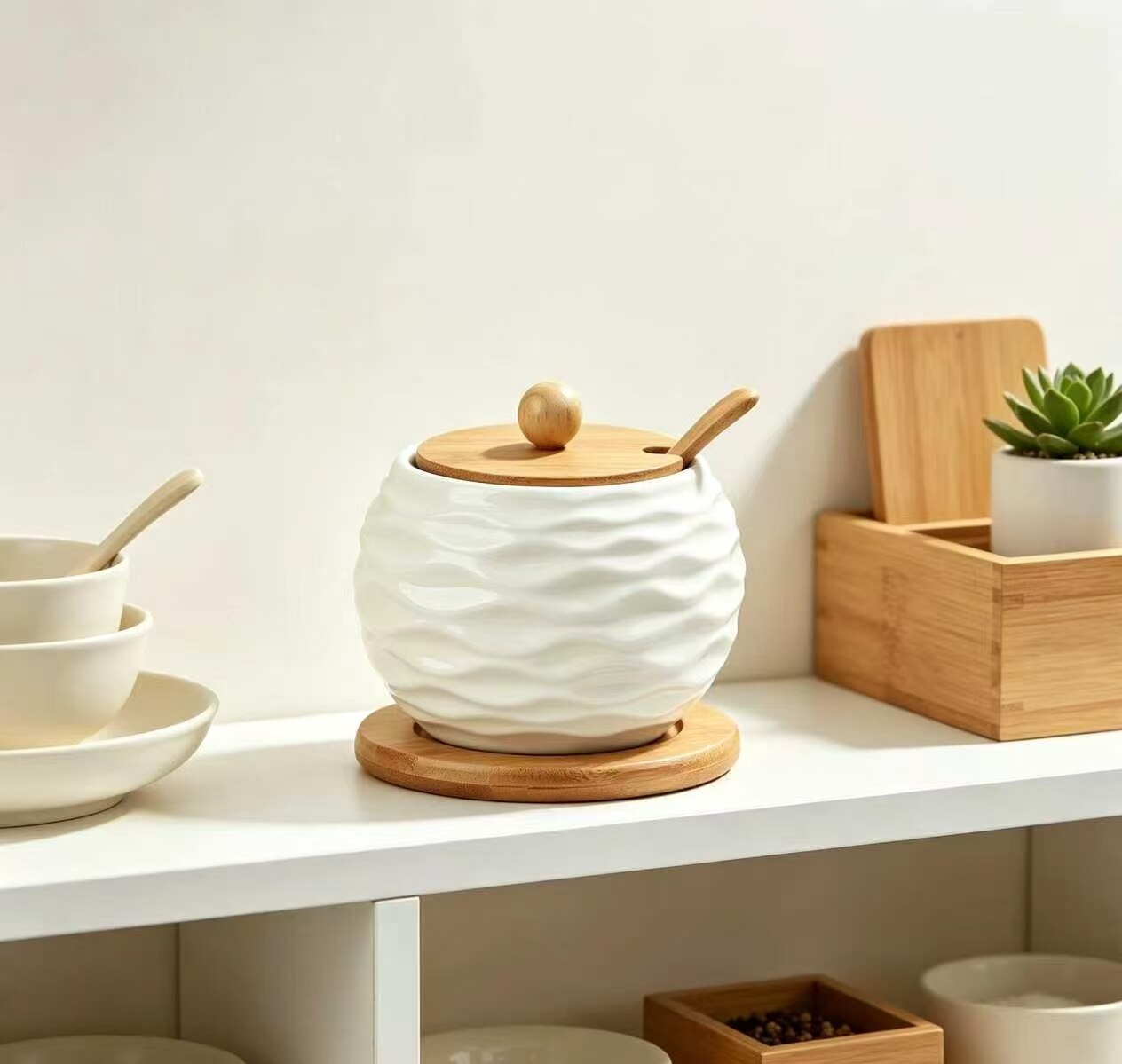 Soft Wave White Porcelain Spice Jar 5