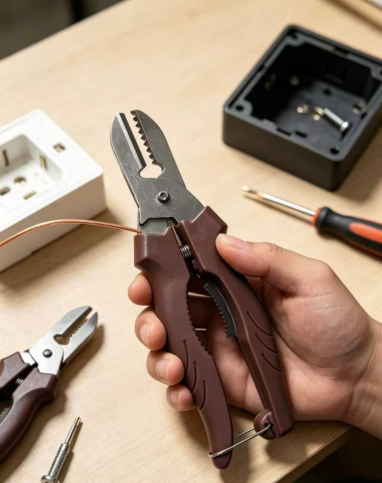 Dark Coffee Spring-Loaded Multi-Function Electrician's Pliers 2