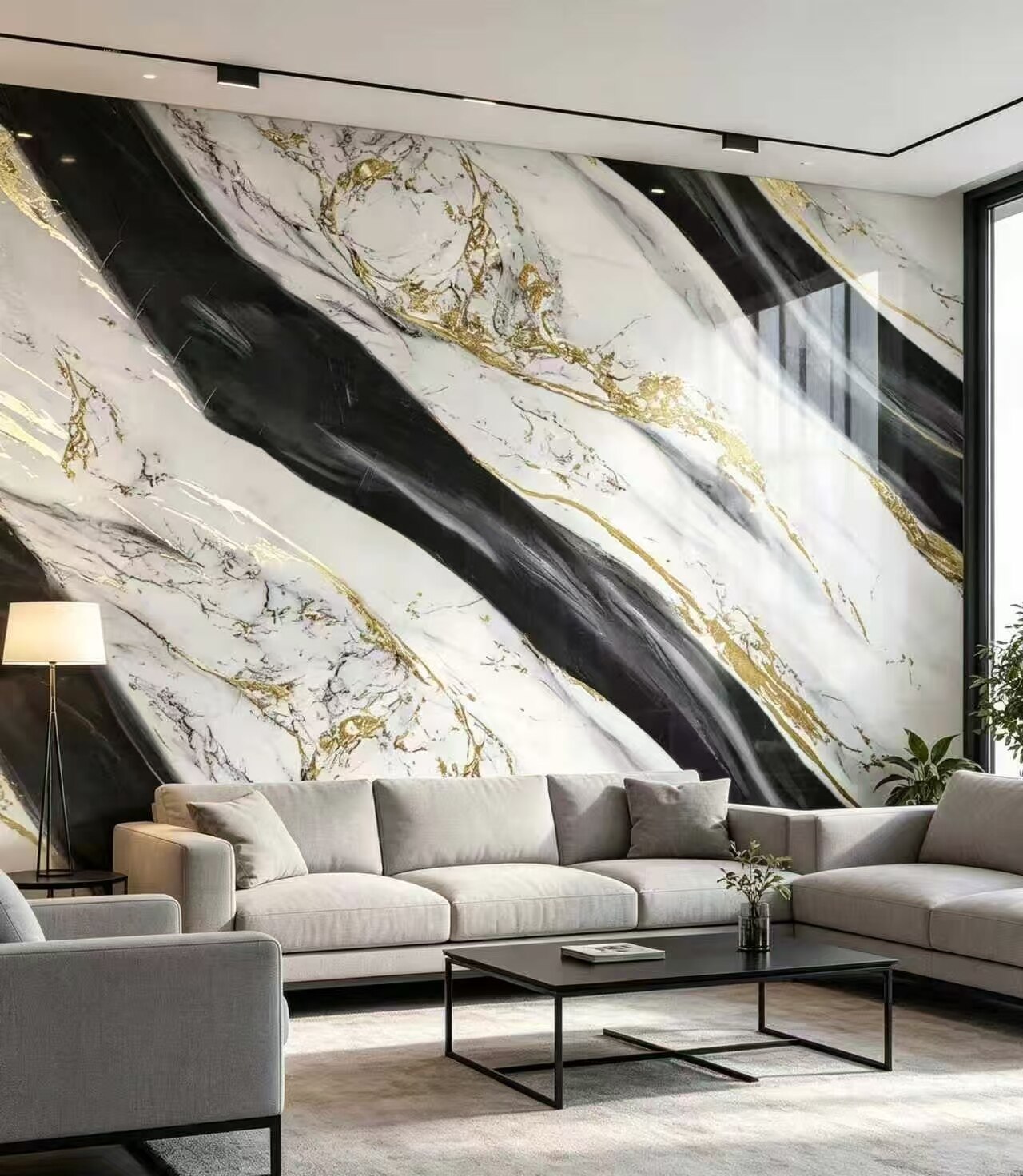 Black, White, and Gold Fluid Art Wall Decal 5
