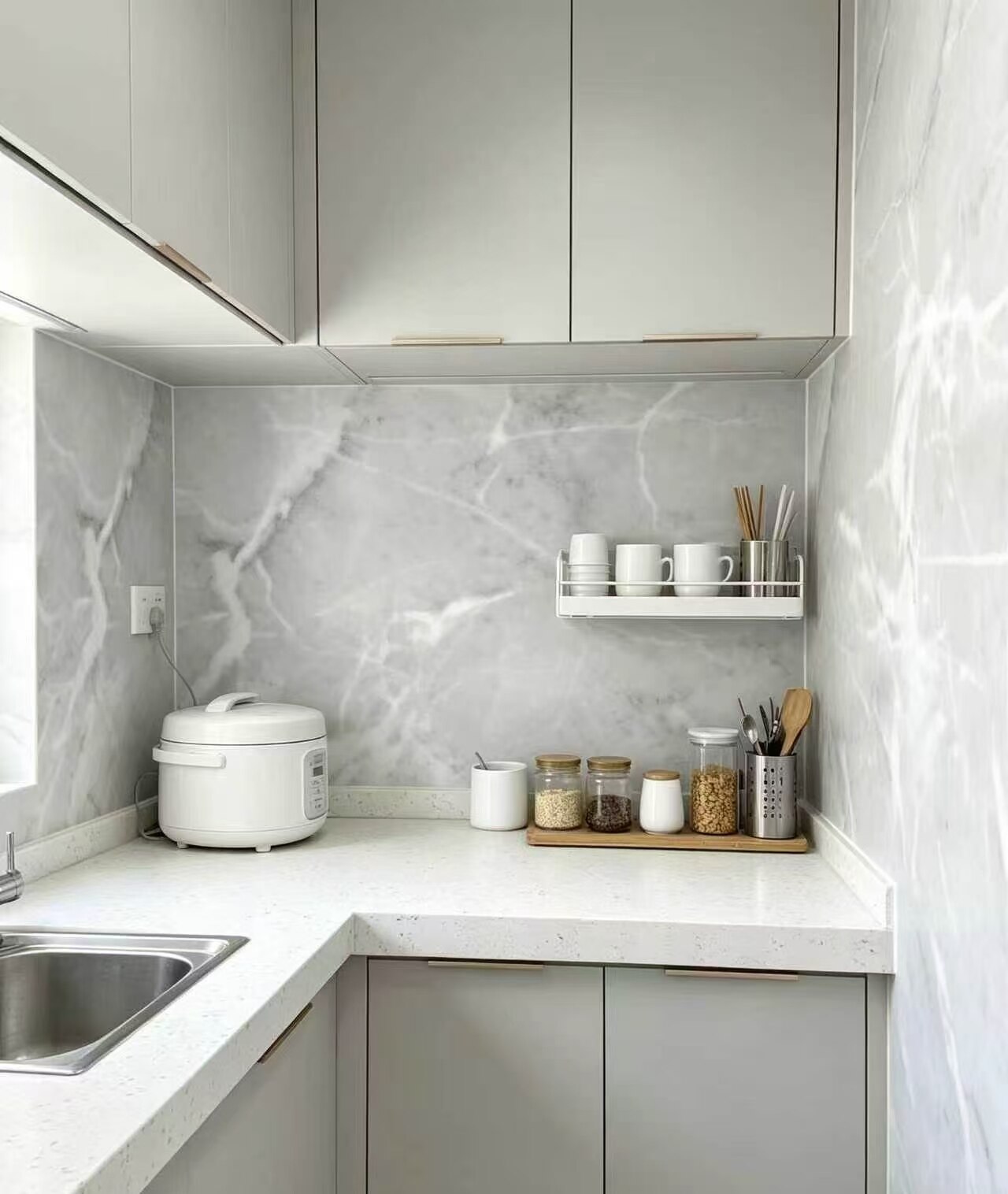 Cold Gray Stone Pattern Self-Adhesive Kitchen Wallpaper 4
