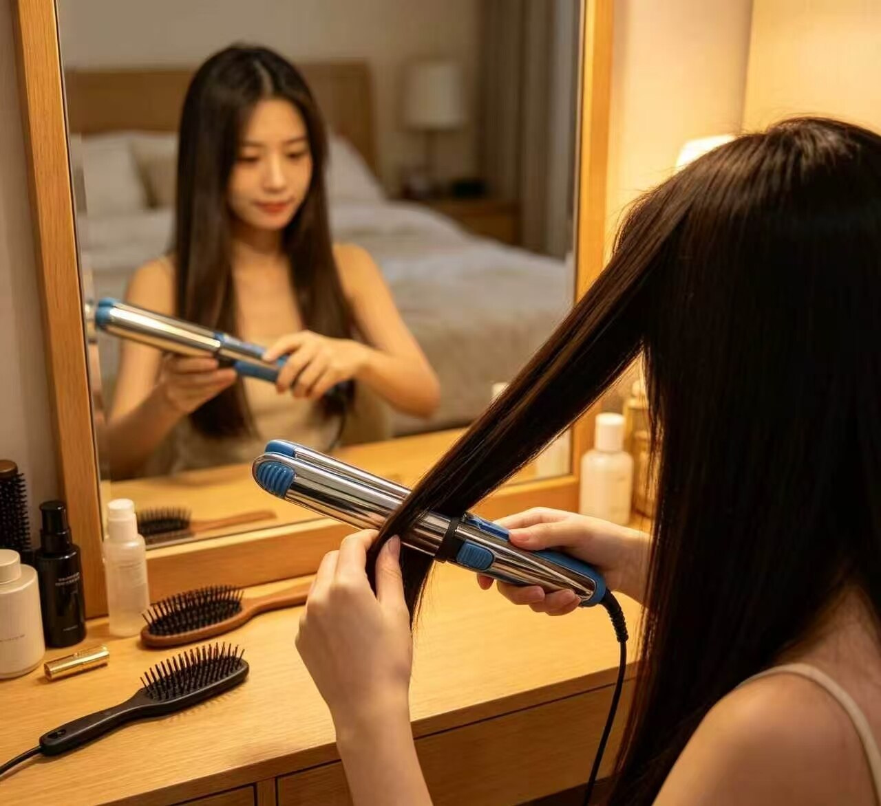 Aqua Blue Straight Curling Iron 3