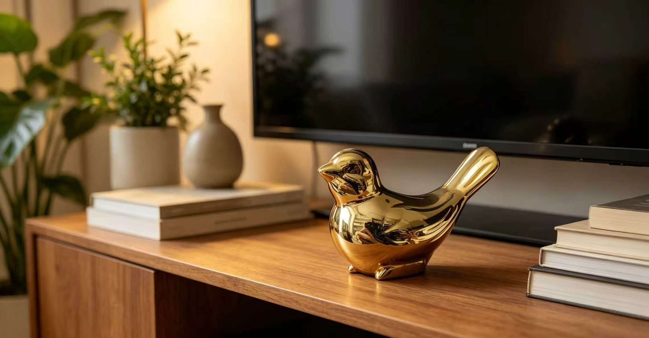 Golden Round Sparrow Desktop Ornament 3