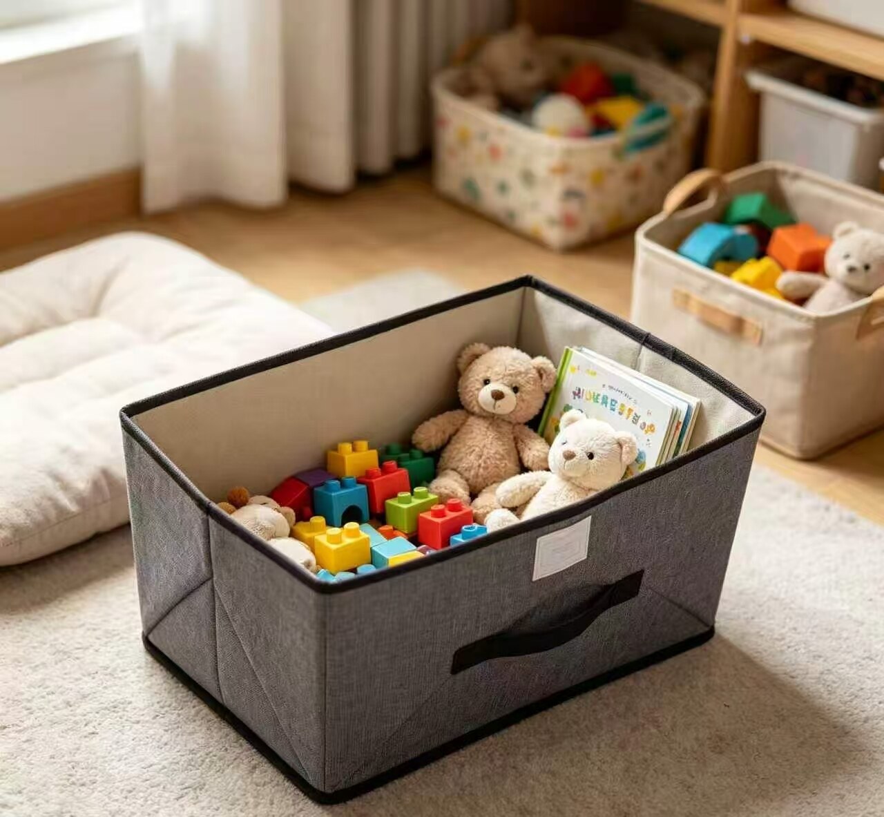 Gray Dustproof Flip-Top Storage Bin 2
