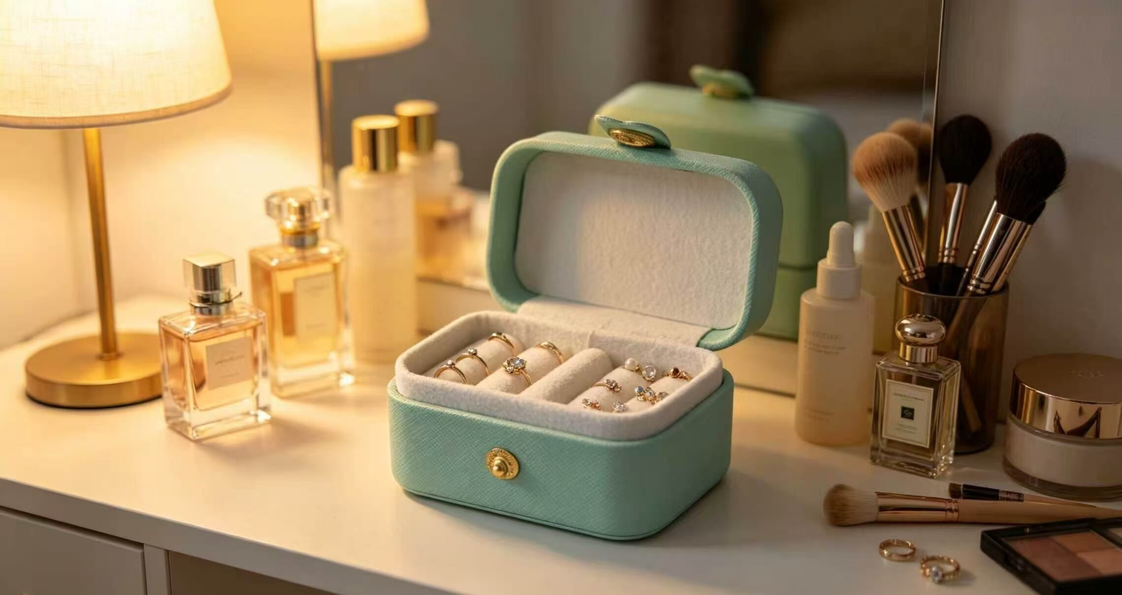 Mint Green Snap-Button 5-Compartment Ring Box 3