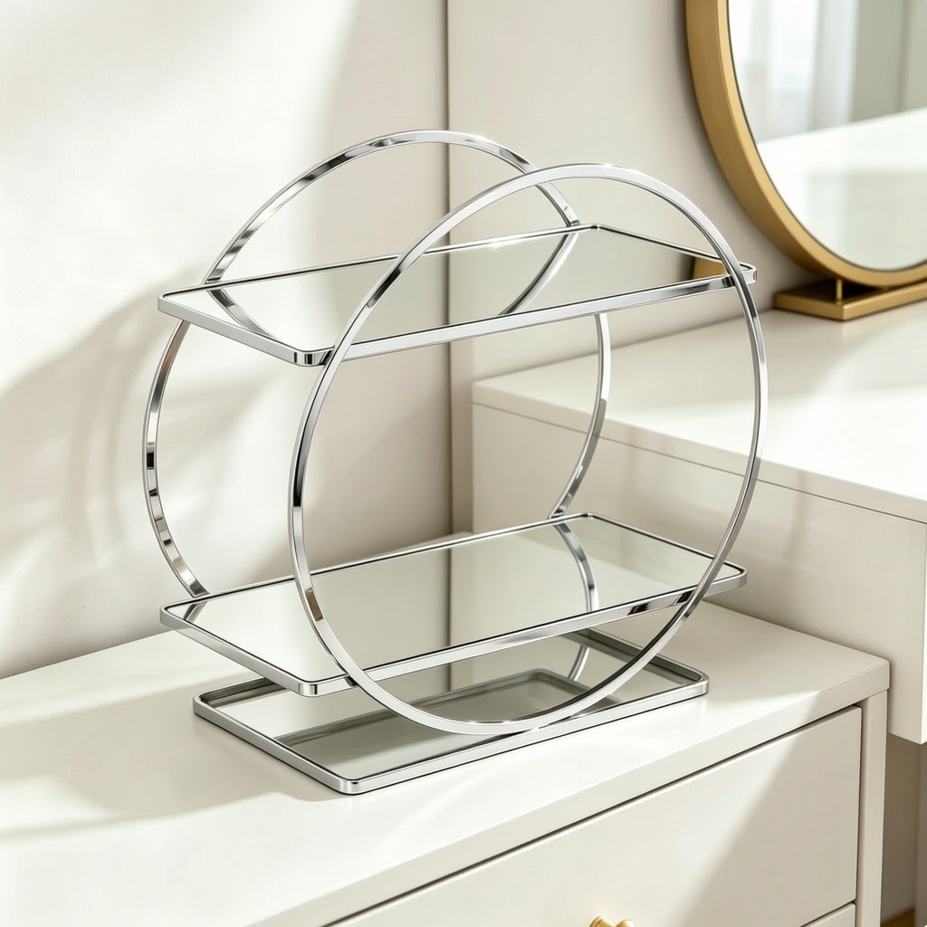 Luxury Round Metal Mirror Vanity Organizer 3