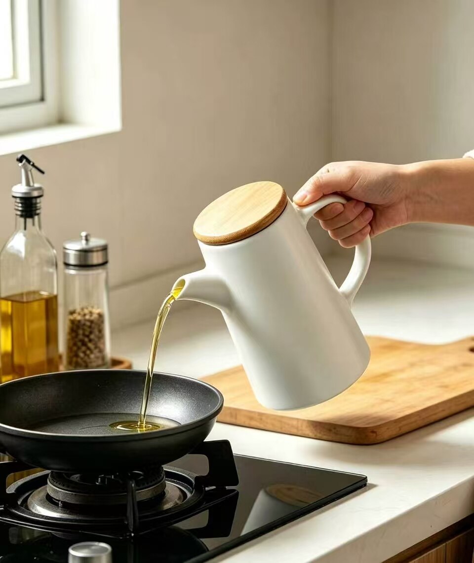 Elegant White Ceramic Oil Dispenser with Drip Spout 2