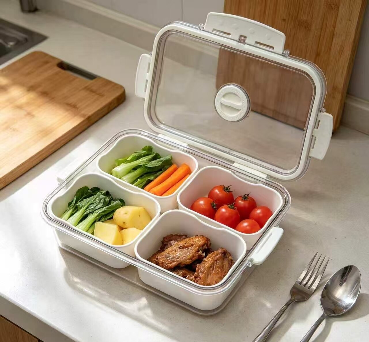 Crystal-clear 4-compartment airtight food storage container 4