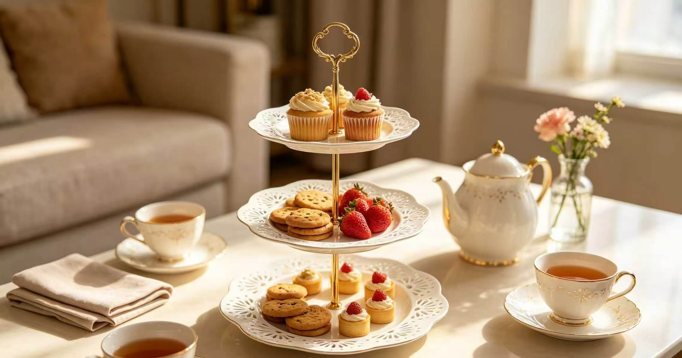 Luxury White Gold 3-Tier Openwork Dessert Stand 2