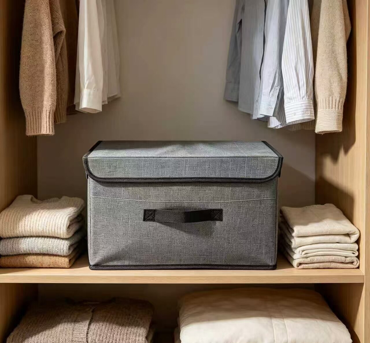 Heather Grey Dustproof Flip-Top Storage Bin 3