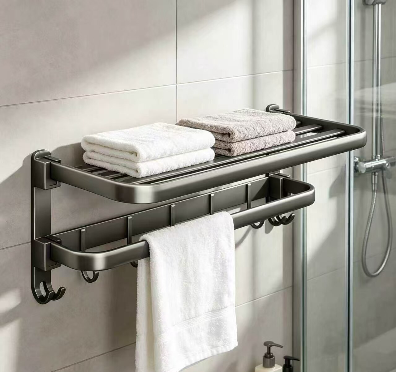 Minimalist Gray Multi-Functional Foldable Wall-Mounted Rack 2