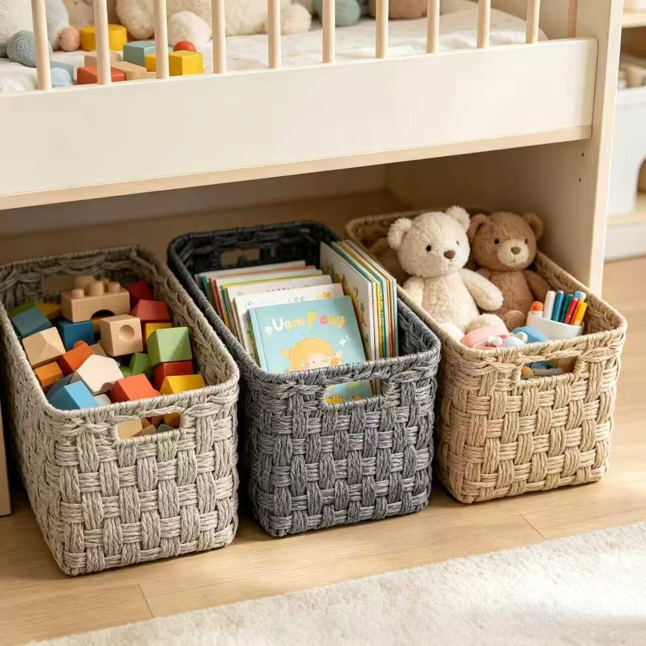 Morandi Three-Color Woven Storage Basket Set 2