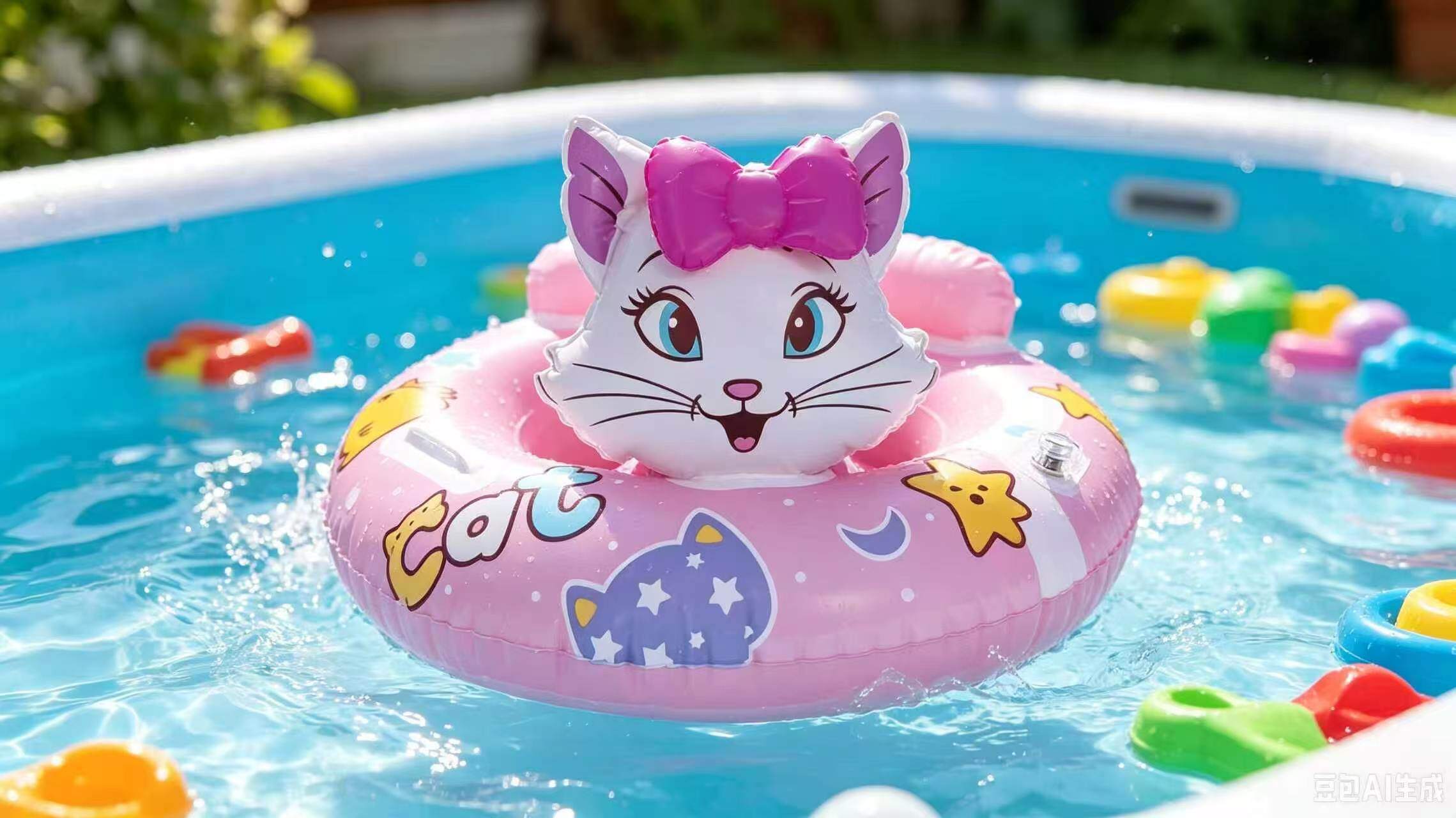 Pink Cute Cat Double-Handle Swim Ring 2