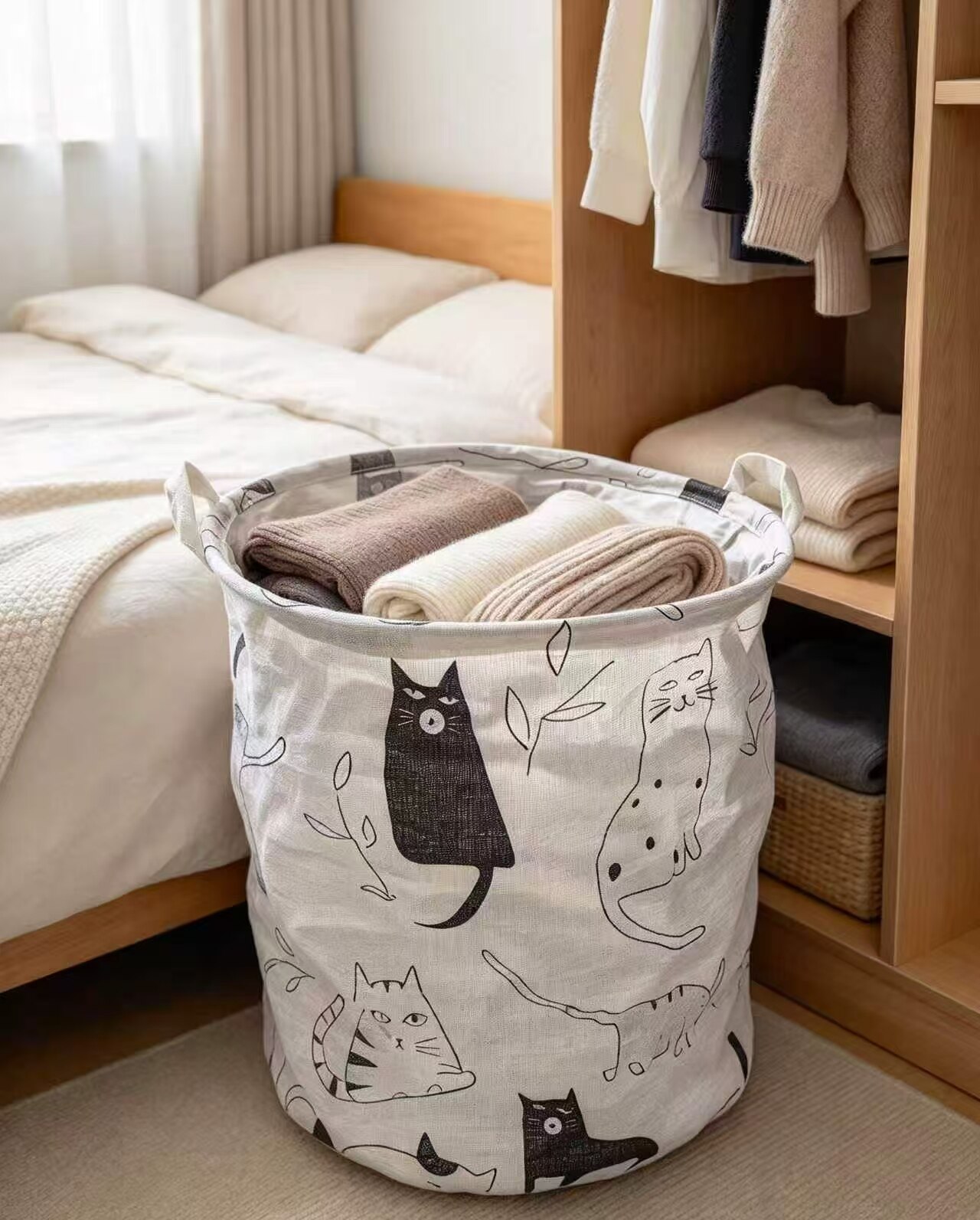 Black & White Cat Fun Linen Storage Bin 4
