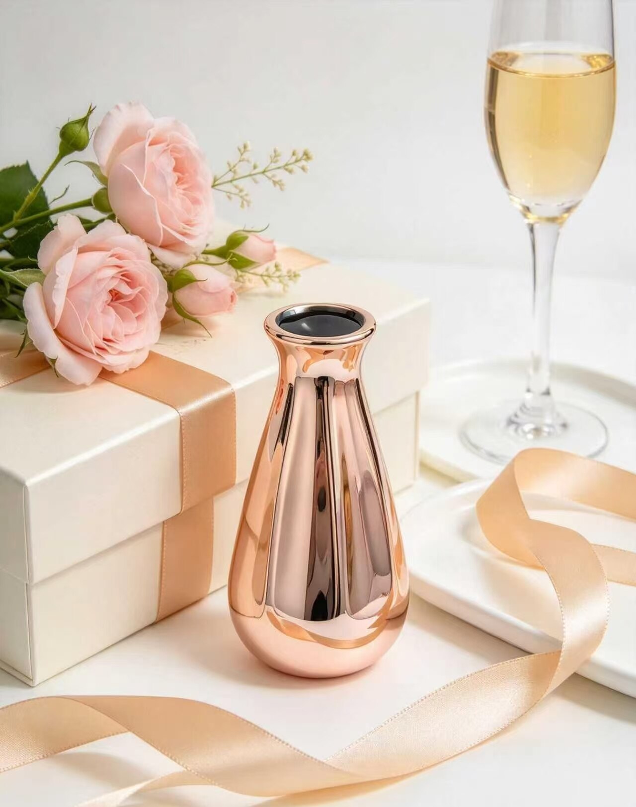 Iridescent Rose Gold Glossy Vase 2
