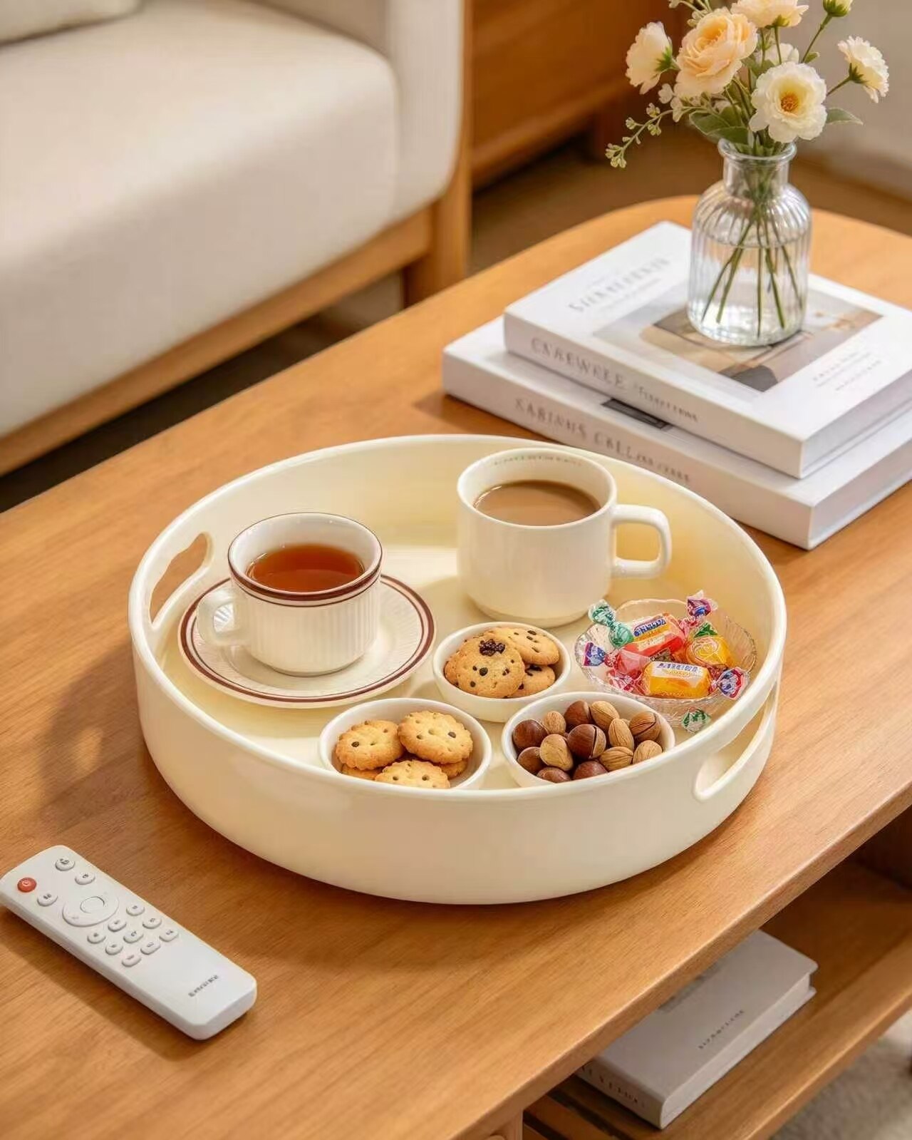 Cream Border Dual-Handle Tray 3