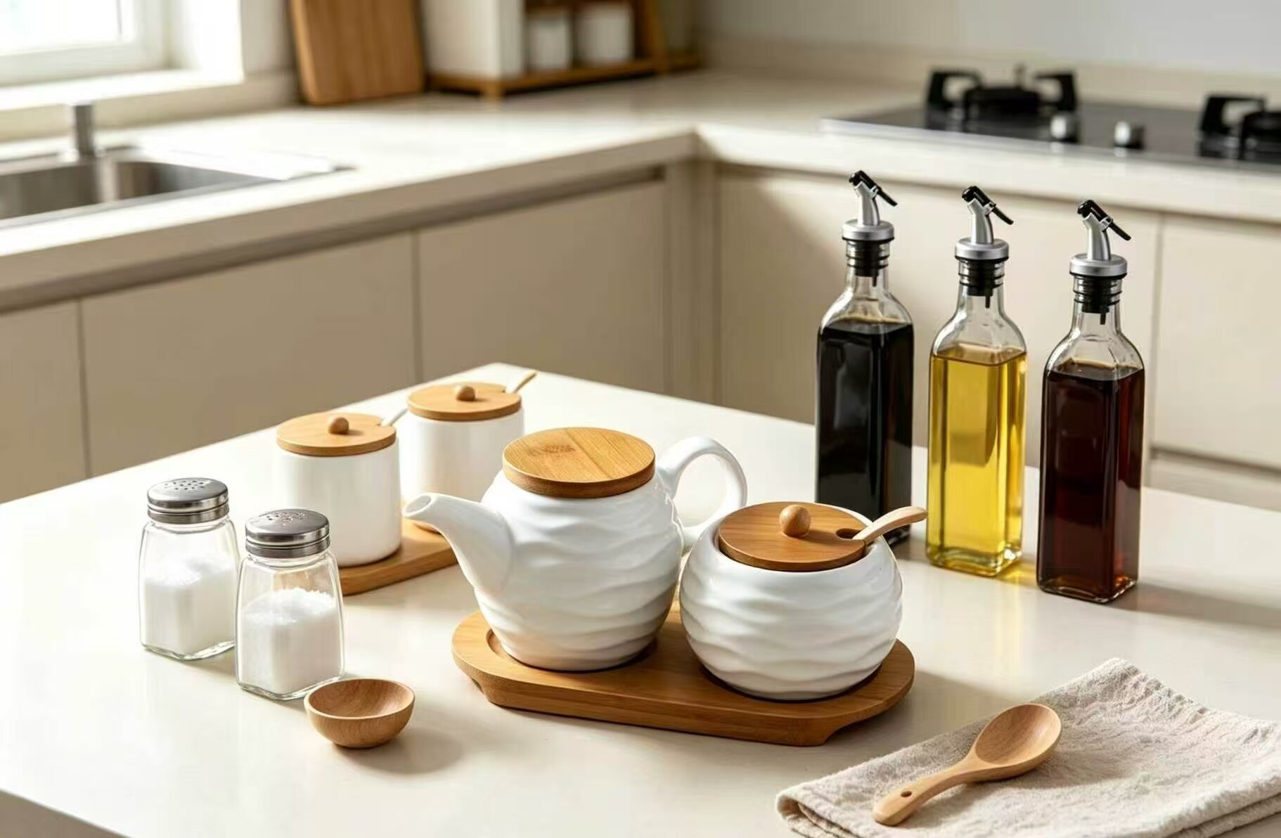 Ceramic Wave Oil Dispenser Set 4