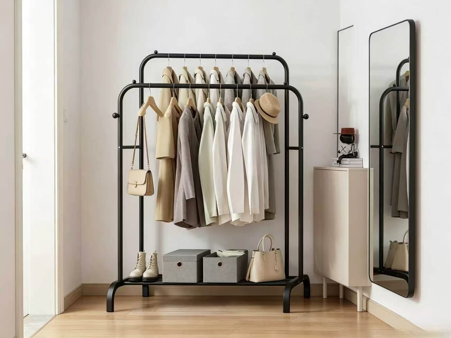 Dual-Rod Beaded Anti-Slip Clothes Rack