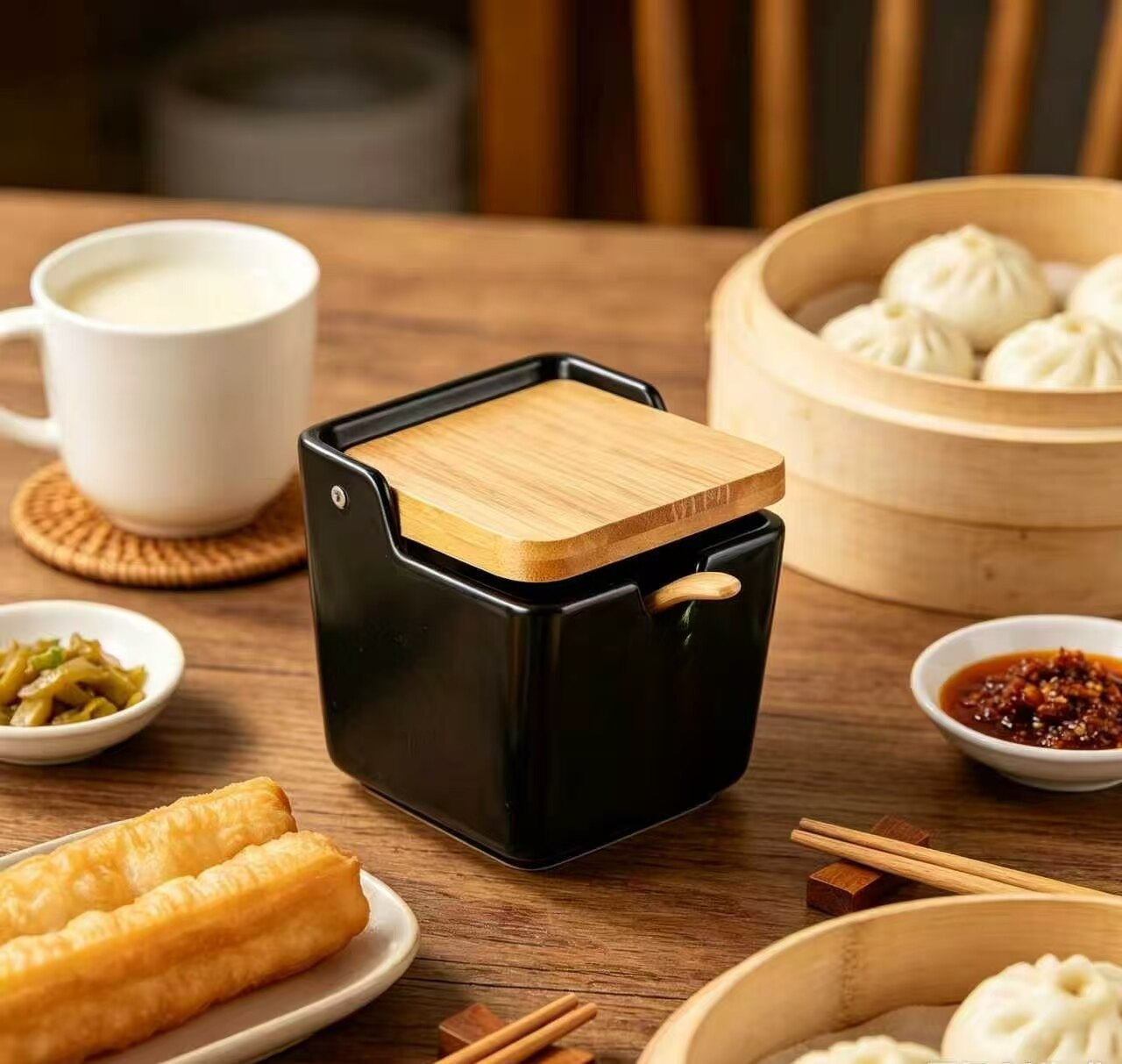 Black Glazed Square Ceramic Salt Shaker 2