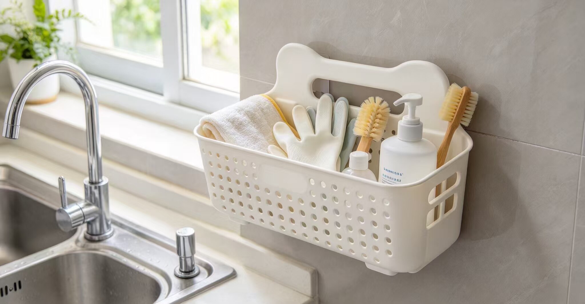 White Jade Seamless Wall-Mounted Multi-Hole Basket 2