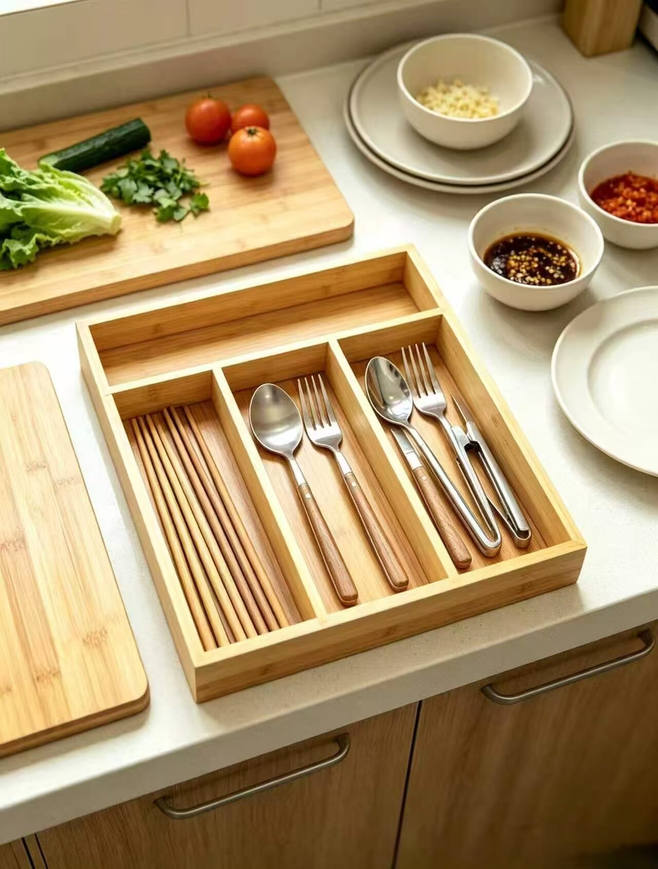 Bamboo Rhythm Cutlery Drawer Tray 2