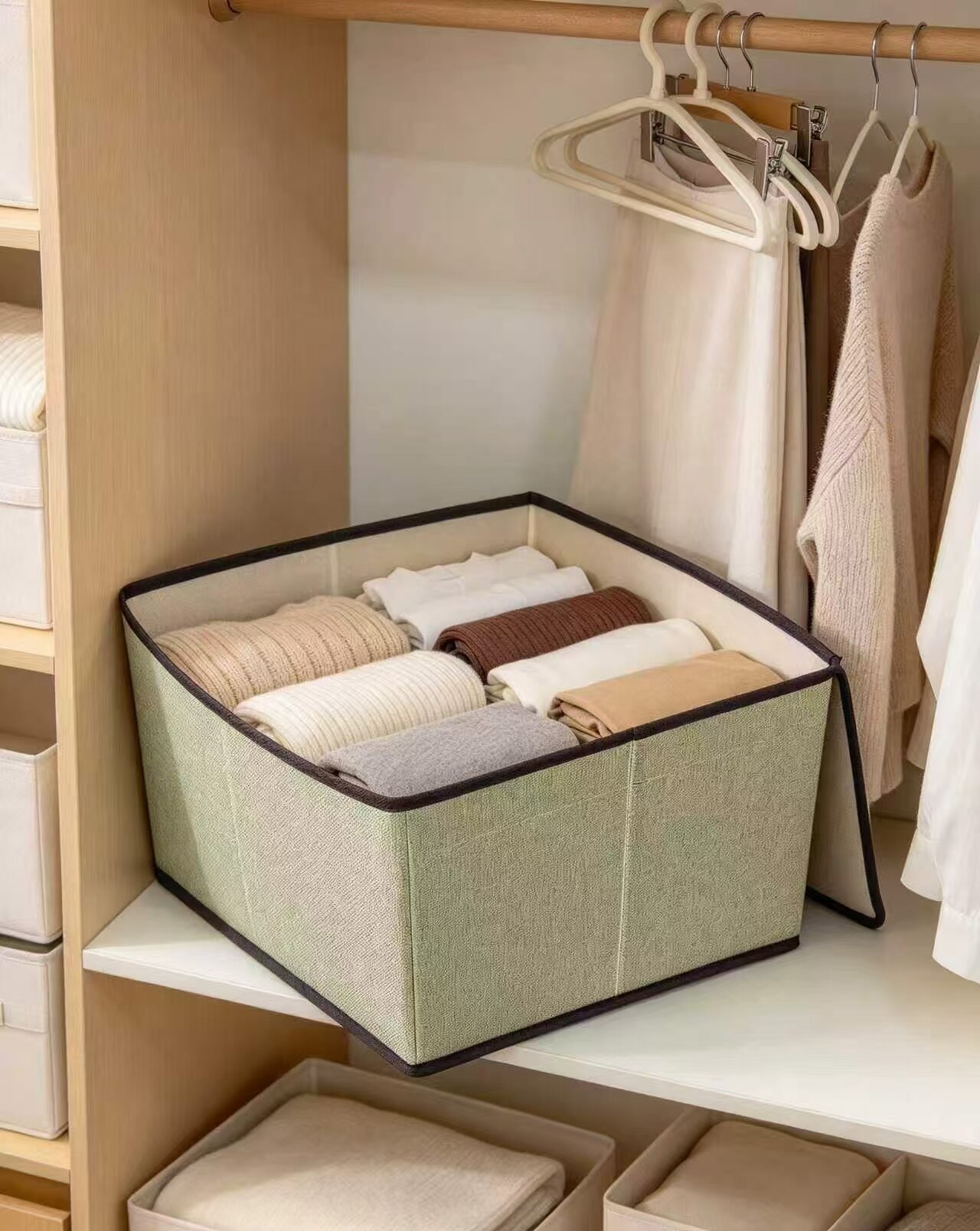 Light Green Linen Foldable Storage Box 4