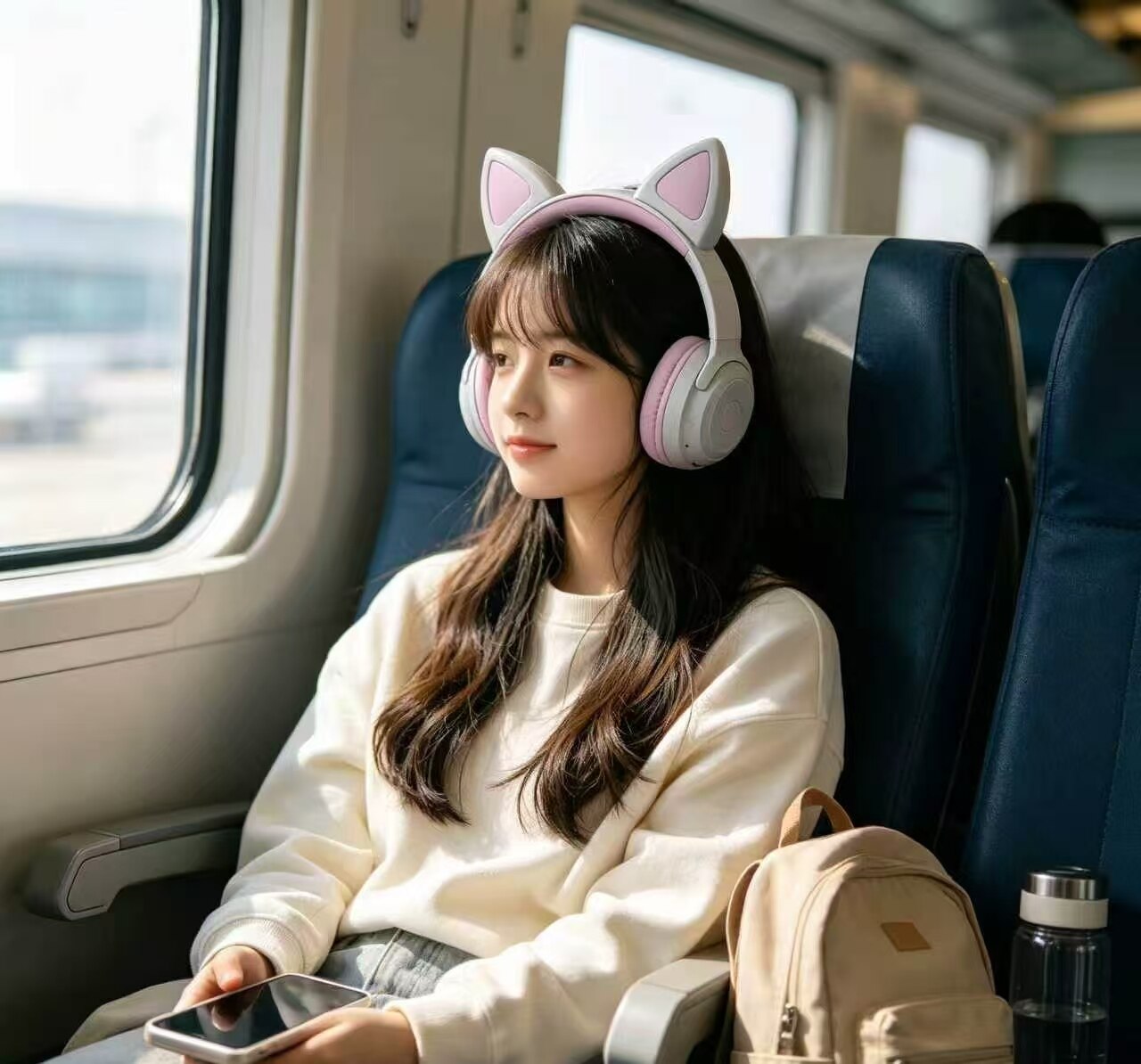 Sweet Gray Pink Cat Ear Headphones 2