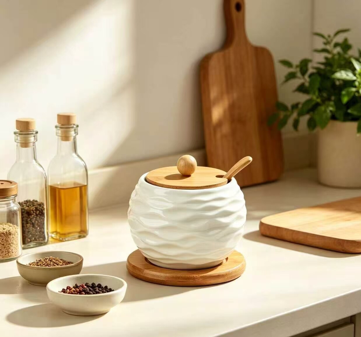 Ripple White Ceramic Spice Jar 2
